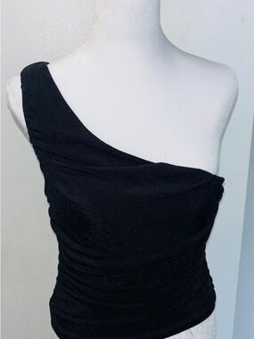 Guess Black One-Shoulder Ruched Top
